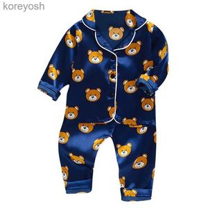 Pajamas Toddler Silk Satin Pajamas Pyjamas Set Baby Sleepwear Pijama Pajamas Suit Boys Girls Sleep Two Piece Set Autumn Kids LoungewearL231109