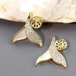 Anhänger Halsketten 2PC Echte Shell Fischschwanz Perlmutt Zirkon Charms Halter Meerjungfrau Sea-maid DIY Halskette Ohrringe Schmuck Zubehör