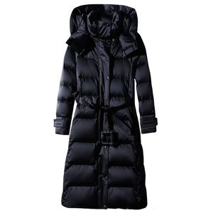 Feminino para baixo parkas feminino longo rendas com capuz jaqueta com zíper puffer preto vermelho azul escuro plus size 4xl10xl casaco 231108