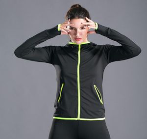 Sport Ceket Bayan Kapşonlu Koşu Ceket Kadın Koşu Kazak Spor Palto Bayanlar Başparmak Deliği Yoga Fermuar Sweatshirts3809521