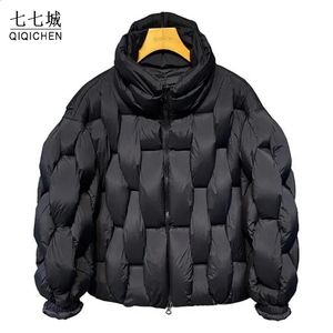 Masculino para baixo parkas masculino jaqueta grossa designer de luxo quadrado tecer gola alta quente casual oversized puffer bolha casaco 231109