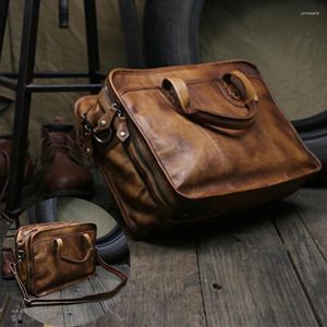 Evrak çantaları lüks vintage erkekler deri evrak çantası büyük iş çantası erkek 15 