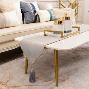 テーブルランナーAvigers Modern Luxury Striped Table Runner High Precision Jacquard Table Runner for Home Art Decor Wedding Beige Turquoise 230408