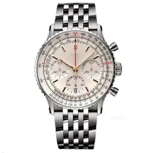 Top AAA U1 Breitling 45MM Relógio Masculino Transocean B06 B01 Navitimer Cronógrafo Bateria Movimento Quartzo Prata Dial 50º ANIVERSÁRIO Relógio de pulso de aço inoxidável DE T533