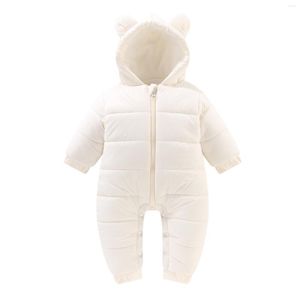 Jackor födda spädbarn baby flickor pojkar vinter varma snöar björn öron huva jumpsuit down coat romper vadderade outwear barns barn