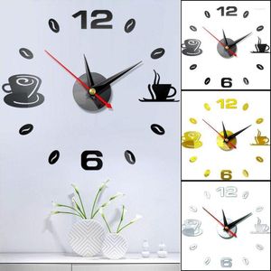 Wall Clocks Digital Clock Coffee Cups Sticker Modern Design DIY Kitchen Living Room Home Decor Quartz Needl Removable