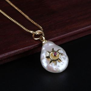 Choker Tiny Sun Sunflower Charm Natural Coin Freshwater Pearl Bead Chic Gold Thin Chain Pendant Necklace For Women Jewels Chokers