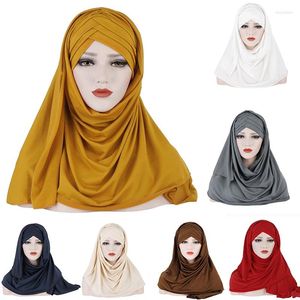 Abbigliamento etnico Scialle musulmano Pianura Morbido Turbante Cravatta Testa Orditi per le donne Jersey di seta del latte Sciarpa Hijab Lunga fascia africana