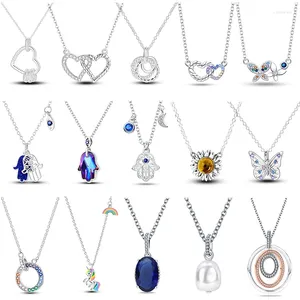 Pendants Fashion 925 Sterling Silver Heart Pendant Blue Zircon Sunflower Butterfly Necklace Womens Anniversary Birthday Jewelry Gifts
