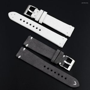 Watch Bands Vintage Suede Leathetr Strap 20mm Handmade Watchband White Grey Replacement Belts For Accessories