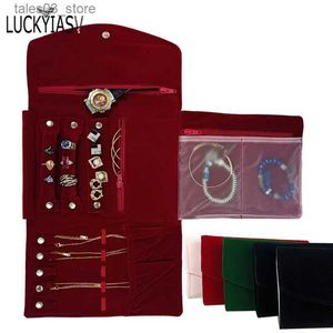 Jewelry Boxes Burgundy Portable Travel Jewelry Organizer Roll Foldable Jewelry Case for Journey-Rings Necklaces Jewerly Storage Velvet Bag Q231109