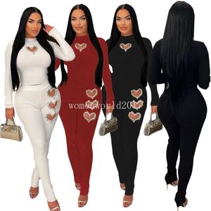 Designer Fall Winter Tracksuits Two Piece Sets Women Ribbed Outfits Long Sleeve Hollow Out Sweatshirt and Pants Casual Solid Sweatsuits Wholesale Clothes