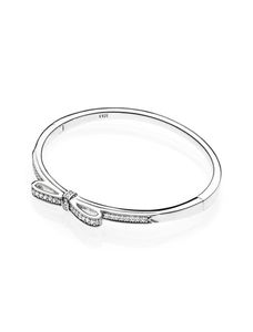 Nuovo arrivo 925 Sterling Silver Sparkling Bow Bangle Bracciale Scatola originale per CZ Diamond Women Weddnig Gift Jewelry Bracciale Set8791604