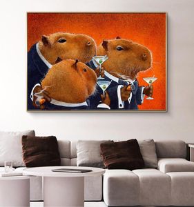 Dipinti The Capybara Club Canvas Painting Abstract Animals Poster e stampe Modern Wall Art Immagini per soggiorno Home Deco6664737