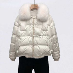 Women's Down Parkas Real Fox Fur Collar Winter Women 90%White Duck Down Jacket Ladies Short Warm Puffer Coat Female Loose Vintage Parka Coats zln231109