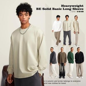 Men's T Shirts 425G Solid Color Base Off-shoulder Long-sleeved Shirt