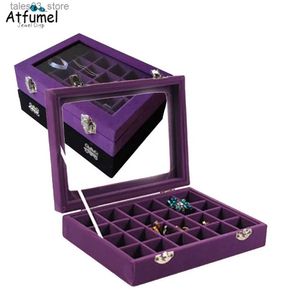 Schmuckschatullen Samt Schmuckschatulle Ring Schmuck Fenster Display Box Nail Art Produkt Organizer Abdeckung Perlen Ohrring Ohrstecker Aufbewahrung Vitrine Joyero Q231109