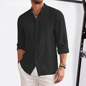 Men's Casual Shirts Stand Collar Shirt Men Spring Stylish Cardigan Soft Thin Long Sleeve With Breathable For Autumn