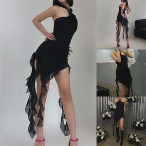 Abiti casual da donna collo appeso tre volant floreali maxi estivi per donna prendisole in cotone abito altalena con bottoni