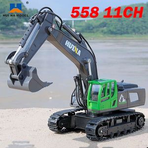 Electric/RC Car Huina 1558 RC Excavator Truck 1/18 2.4G 11Channels Remote Radio Control Crawlers Tractor Engineering Vehicle Toys for Children 231108