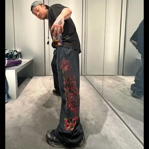 Correct Version Show Exclusive Inkjet Graffiti Print Wash Old Men's and Women's Loose Pants Casual Pants