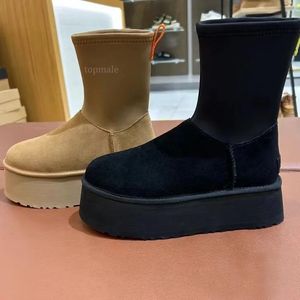 Womens designer botas W clássico dipper clássico mini plataforma bota castanha pele slides pele de carneiro shearling tazz botas de neve de inverno australiano C110901