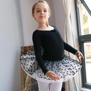 Abbigliamento da palcoscenico Bambini Autunno Inverno Balletto professionale Lago dei cigni Gonna in tulle a pois Tutù Nero Rosa Blu Body a maniche lunghe Abito a due pezzi