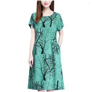 Casual Dresses Fashion Women O-Neck Short Sleeve Dress Printed Ladies Elegant Clothes Woman Ceremony Evening Summer Z0407