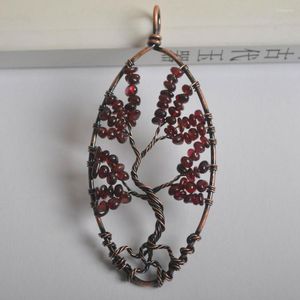 Pendant Necklaces Tree Of Life Women Jewelry For Necklace Natural Stone Beads Red Garnet 1Pcs K2079