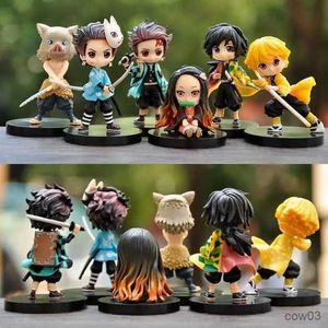 Anime 6pcs/conjunto versão Demon Slayer Sitting Ghost Doll 5-8cm Figura Figura Figura Modelo de filme Toys R231109