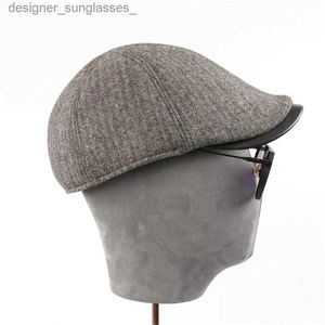 Stingy Brim Hats Men's Wool Belend Cashmere Knitted Fabric Hats Newsboy Cs Patchwork Genuine Sheepskin Leather casquette peaked cL231109