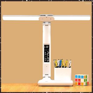 Table Lamps Double LED Desk Lamp Multifunctional With Calendar USB Touch Night Light Pen Holder Reading For Home