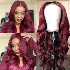 yielding New Wig Women's Fashion Wine Red Large Wave Split Long Curly Hair Cover