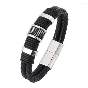 Braccialetti con ciondoli Stile Classico da Uomo Gioielli In Pelle Intrecciata Bracciale Punk Maschile in Acciaio Chiusura Magnetica Accessori Uomo Vintage SP0371