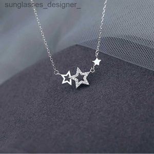 Pendant Necklaces Fashion Sliver Color Zircon Star Pendant Necklaces for Women Korean Simple Crystal Stars Clavicle Chain Necklace Jewelry GiftL231222