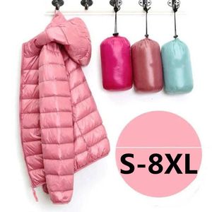 Giacche da donna S-8XL Piumino da donna Taglie forti Cerniera Autunno inverno Donna senza maniche lunghe Piumini con cappuccio ultraleggeri ripiegabili 231109