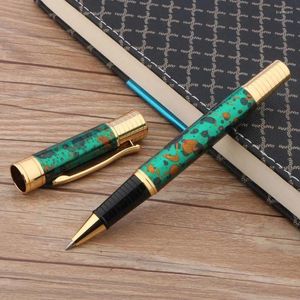 Luxury Ice Flower Rollerball Pen Metal Green Golden Clip Stationery Student Office School Supplies