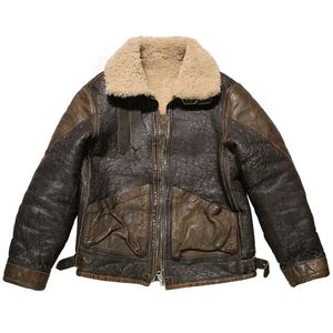 Jaquetas masculinas inverno de alta qualidade plus size super quente vintage genuíno casaco de couro de ovelha mens b3 piloto shearling bombardeiro militar pele 231108