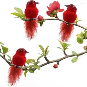 Decorative Figurines 3Pcs Artificial Red Birds Christmas Tree Ornament Imitation Clip-On Foam Cardinals Feathered Xmas Home Garden Decor