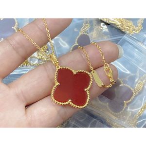 Classic Four Leaf Clover Designer Version Large Flower Necklace with Rose Gold Natural Sweater Chain for Women Two Collarbone Chains Van Clee