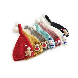 Новые рождественские вязаные детские шапки с мультяшным рисунком вязаная теплая детская шапка