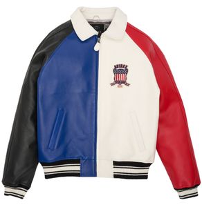 EDIÇÃO LIMITADA Jaquetas bomber militar novo design de cores bloqueadas AVIREX Lapel Sheepskin Leather