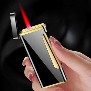 Lighters Portable Metal Turbo Butane No Gas Lighter Outdoor Windproof Straight Flush Red Flame Recyclable Inflatable Men's Gifts