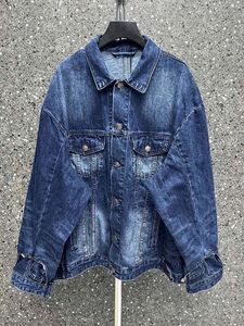 Herrjackor version vinter 23 samling dekonstruerad jacka i mörkblå unisex överdimensionerad vintage denim män kvinnor