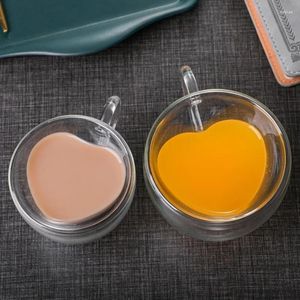 Tazze a forma di cuore, amore, vetro, tazza da caffè, tazza, doppia parete, bere, tè, latte, succo, acqua, bicchieri, resistente al calore, set di bicchieri, regalo per l'amante