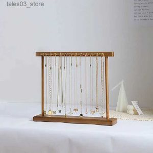 Jewelry Boxes Jewelry Storage Shelf Wood Jewelry Display Holder Organizer Rack Double Row Storage Rack for Hanging Earrings Necklace Q231109