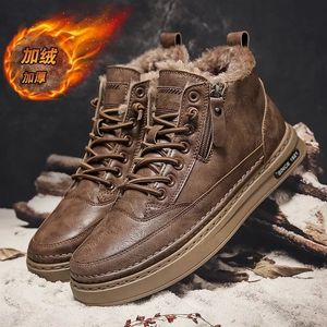 Boots Leather Men's 2024 Winter Platform Warm Fur Ankle Short Lace Up Fashion Concise Casual Work Shoes Man botas para hombre 231108