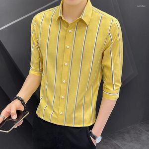 Ternos masculinos 2023 camisa fina moda combinar masculino fino bonito casual negócios banquete casamento clássico listrado de manga curta viscose