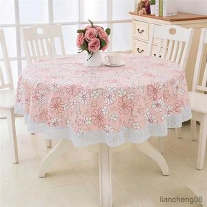 Table Cloth Flower Style Round Table Cloth Pastoral Plastic Kitchen Tablecloth Oilproof Decorative Elegant Waterproof Table Cover R231109