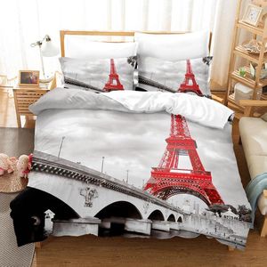 Set di biancheria da letto Eiffel Paris Set Copripiumino Federe 2-3 pezzi / Letto matrimoniale Stampa architettonica Peugeot Biancheria da letto